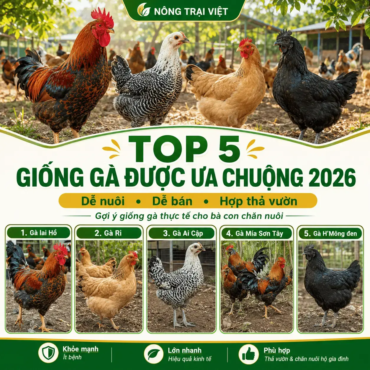 Top 5 giống gà được ưa chuộng nhất 2026