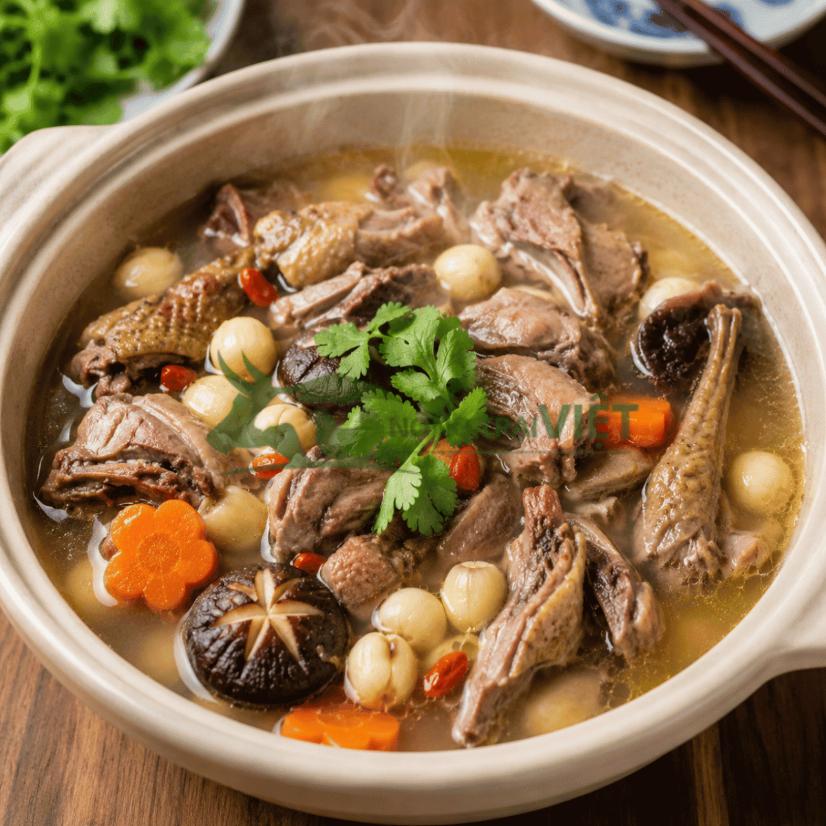 Món chim trĩ hầm hạt sen hoàn chỉnh